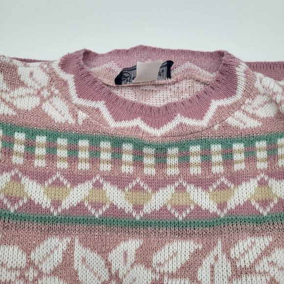 VTG 80s Womens Pink Green Snowflake Patterned Ugly Fun Sweater Small  USA - Picture 13 of 13